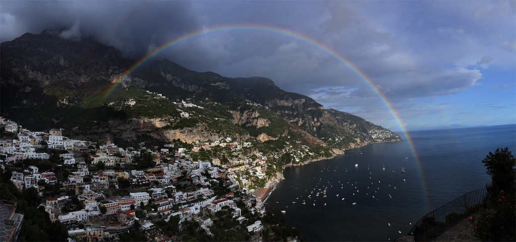 панорама. Позитано, радуга, Италия, Амальфийское побережье